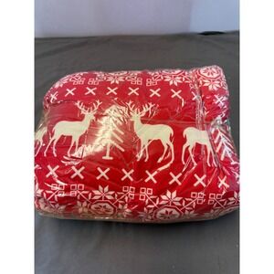 Horaldaily Christmas Reindeer Snowflake Fleece Throw Blanket Red White 50x60